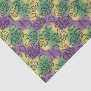 Mardi Gras Masks and Beads Doodle Art Style Tissue Paper