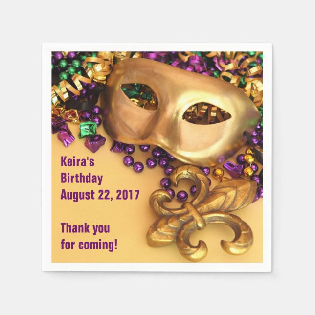 Mardi Gras Masks and Beads Paper Napkins (Front)