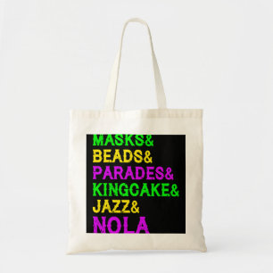 Mardi Gras Masks Beads Jazz Parade King Cake Carni Tote Bag