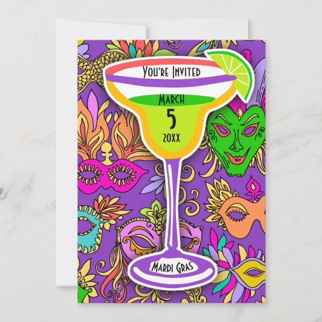 Mardi Gras Masks Colourful Martini Party Invitation (Front)