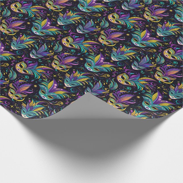 Mardi Gras Masks pattern Wrapping Paper (Corner)