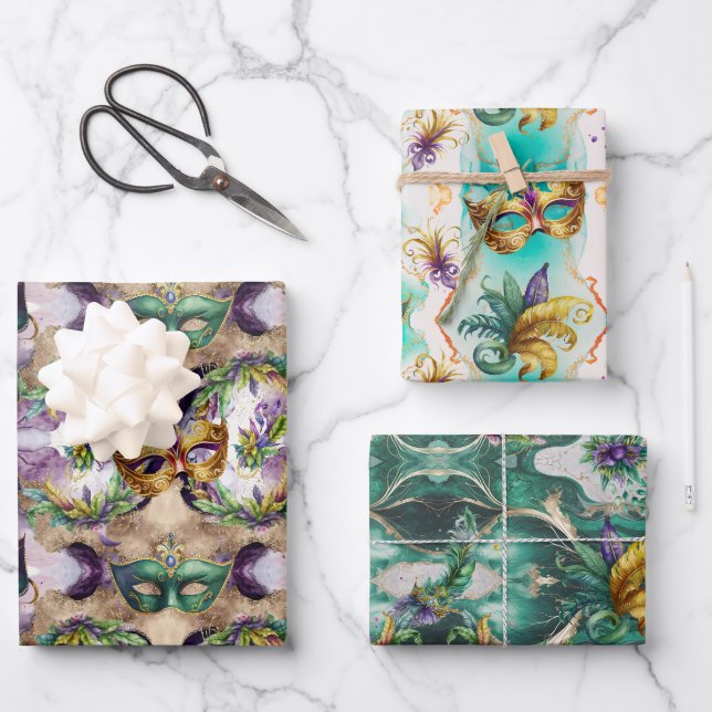 Mardi Gras Masks Wrapping Paper Sheet (Front)
