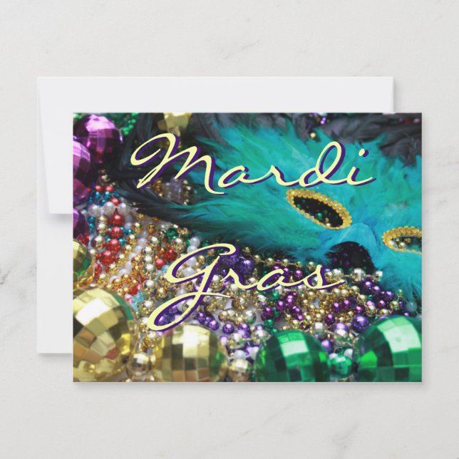 Mardi Gras Masque de plumes et perles Invitations  (Devant)