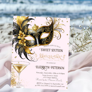 Mardi Gras Masque Diamonds Champagne Sweet 16   Invitation
