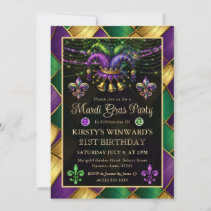 Mardi Gras Masquerade 21st Birthday Invitation