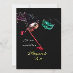 MARDI GRAS MASQUERADE BALL ,Black rsvp Invitation