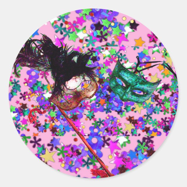 MARDI GRAS MASQUERADE BALL MASK  confetti Classic Round Sticker (Front)