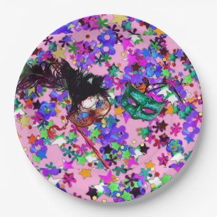 MARDI GRAS MASQUERADE BALL MASK  confetti Paper Plate