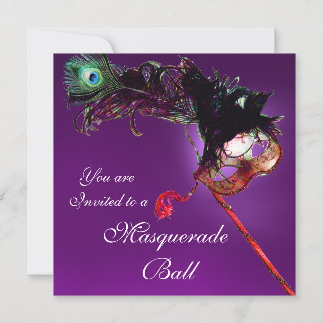 MARDI GRAS MASQUERADE BALL purple yellow white Invitation (Front)