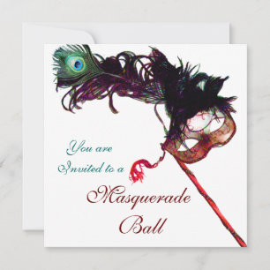 MARDI GRAS MASQUERADE BALL white black blue Invitation