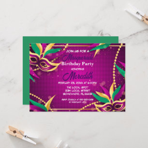 Mardi Gras Masquerade Birthday Party Invitation