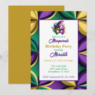 Mardi Gras Masquerade Birthday Party Invitation