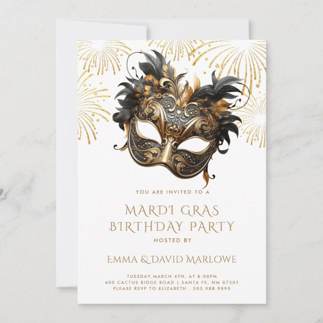 Mardi Gras Masquerade Birthday Party Invitation (Front)