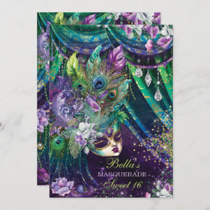 Mardi Gras Masquerade Birthday Party Invitations