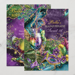 Mardi Gras Masquerade Birthday Party Invitations