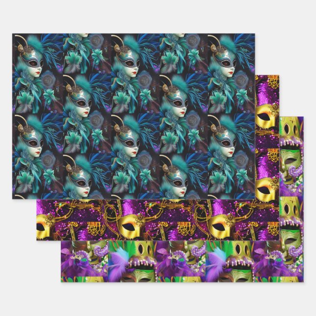 Mardi Gras Masquerade Collection Wrapping Paper Sheet (Set)