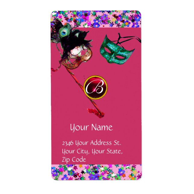 MARDI GRAS MASQUERADE Confetti gem red burgundy (Front)