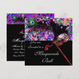 MARDI GRAS MASQUERADE & CONFETTI silver Invitation