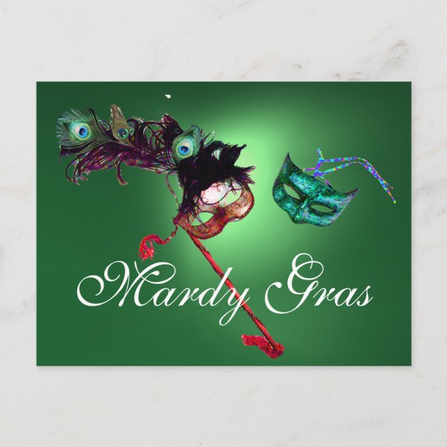 MARDI GRAS MASQUERADE gem green Postcard (Front)