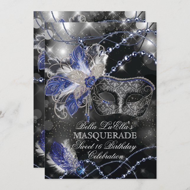 Mardi Gras Masquerade Invitation de fête d'anniver (Devant / Derrière)