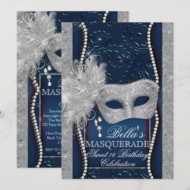 Mardi Gras Masquerade Invitation de fête d'anniver (Devant / Derrière)