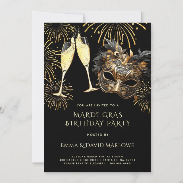 Mardi Gras Masquerade Invitation de fête d'anniver (Devant)