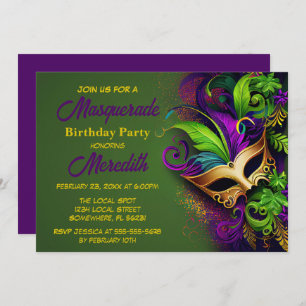 Mardi Gras Masquerade Invitation de fête d'anniver