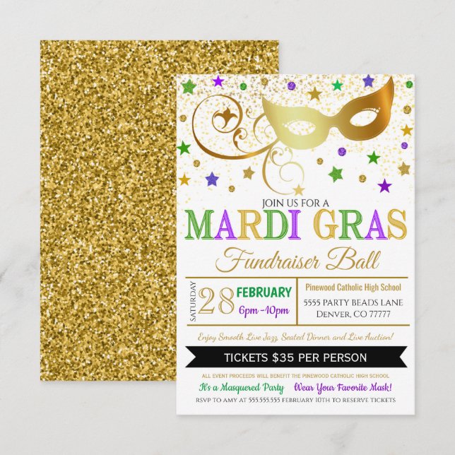Mardi Gras Masquerade Invitation de l'événement (Devant / Derrière)
