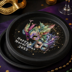 Mardi Gras Masquerade Mask  Paper Plate