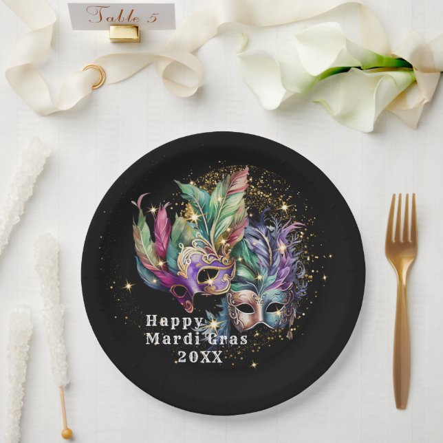 Mardi Gras Masquerade Mask  Paper Plate (Wedding)