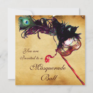 MARDI GRAS MASQUERADE MASKS Classy Parchment Invitation