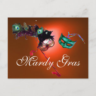 MARDI GRAS MASQUERADE MASKS gem orange Postcard