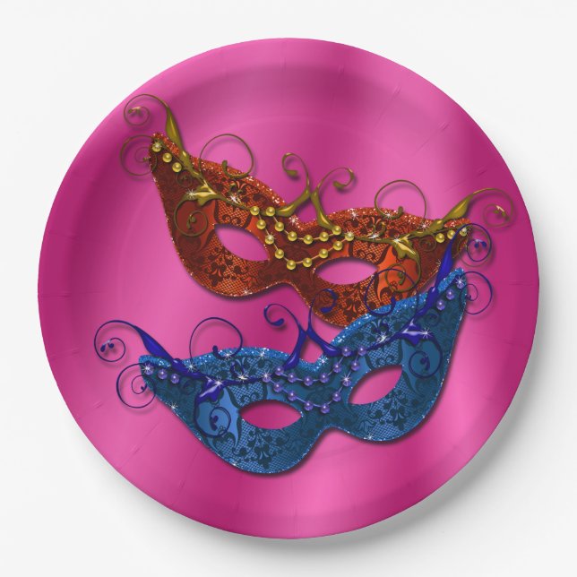 Mardi Gras Masquerade Masks Paper Plates 9" (Front)