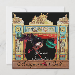 MARDI GRAS MASQUERADE MASKS PUPPET THEATRE STAGE INVITATION