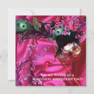 MARDI GRAS MASQUERADE PARTY, FUCHSIA SILK CLOTH INVITATION