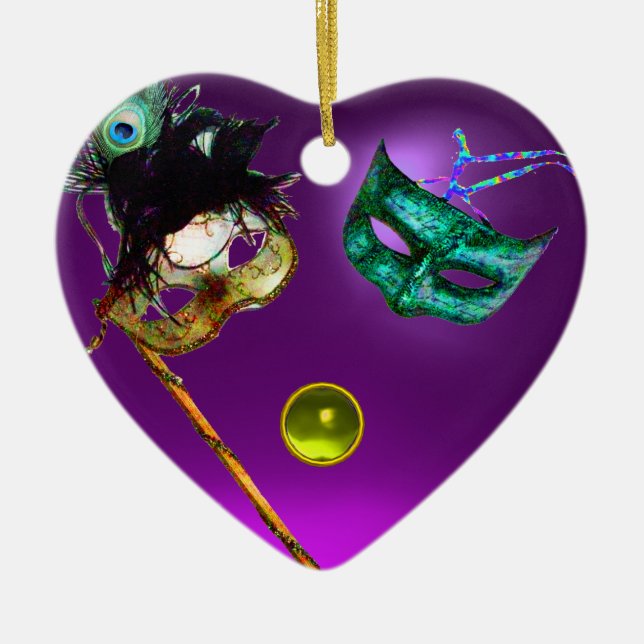 MARDI GRAS MASQUERADE PARTY, Gem Stones Ceramic Ornament (Front)