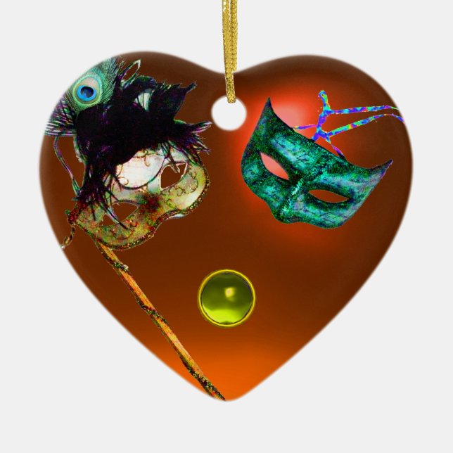 MARDI GRAS MASQUERADE PARTY, Gem Stones Ceramic Ornament (Front)