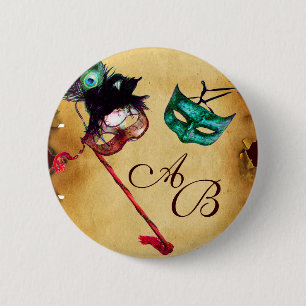 MARDI GRAS MASQUERADE PARTY MONOGRAM 2 INCH ROUND BUTTON