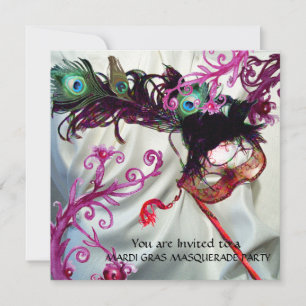 MARDI GRAS MASQUERADE PARTY, WHITE SILK CLOTH INVITATION