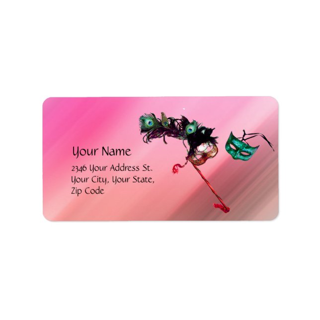 MARDI GRAS MASQUERADE pink fuchsia blue black silk Label (Front)