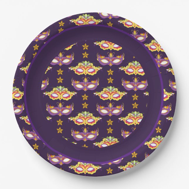 Mardi Gras Masquerade Theme Paper Plate (Front)
