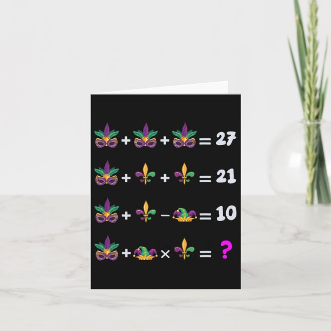 Mardi Gras Math Equation For Teacher Students Mard Card (Front)
