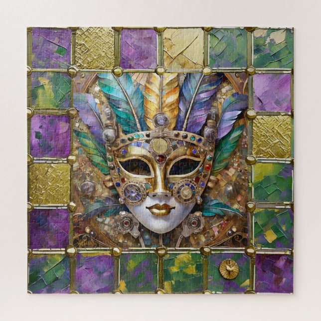 Mardi Gras Metal Ceramic Colourful Feather Mask Jigsaw Puzzle (Vertical)
