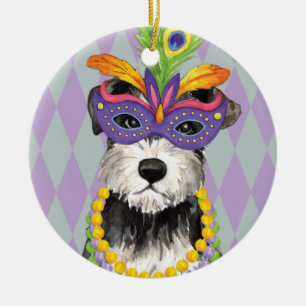 Mardi Gras Mini Schnauzer Ceramic Ornament