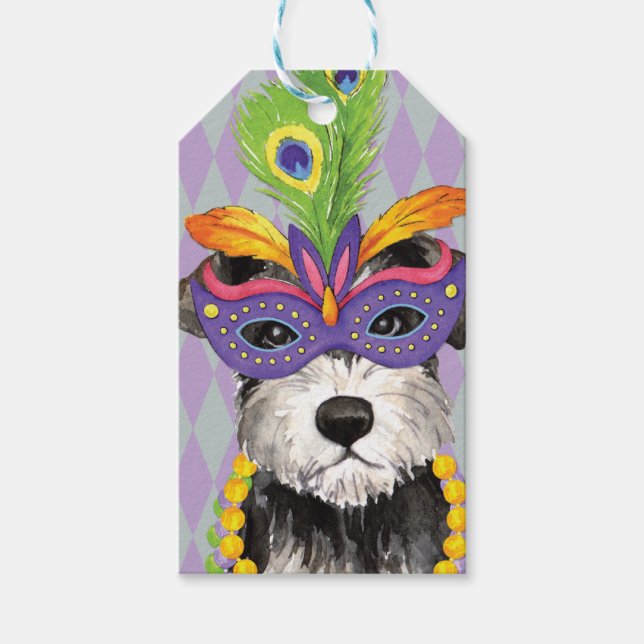 Mardi Gras Mini Schnauzer Gift Tags (Front)