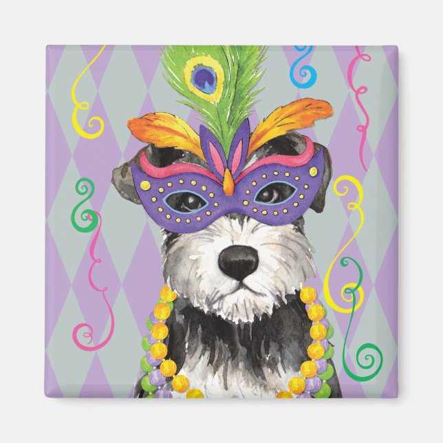 Mardi Gras Mini Schnauzer Magnet (Front)