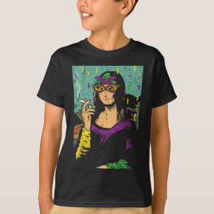 Mardi Gras Mona Lisa Smoking Weed Stoner Gift  T-Shirt