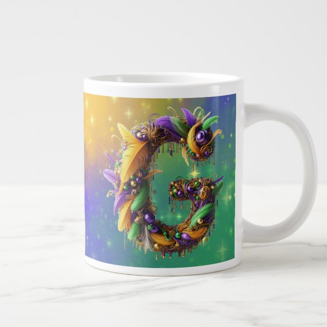 Mardi Gras Monogram Initial G Large Coffee Mug (Right)