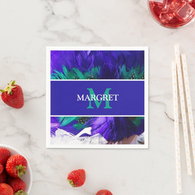 Mardi Gras monogram initial on purple fat Tuesday Napkin (Insitu)