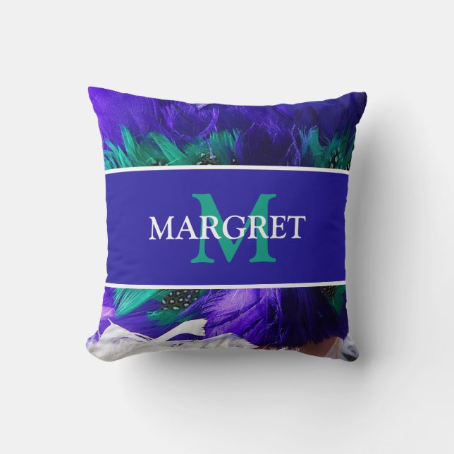 Mardi Gras monogram initial on purple fat Tuesday Throw Pillow (Front)